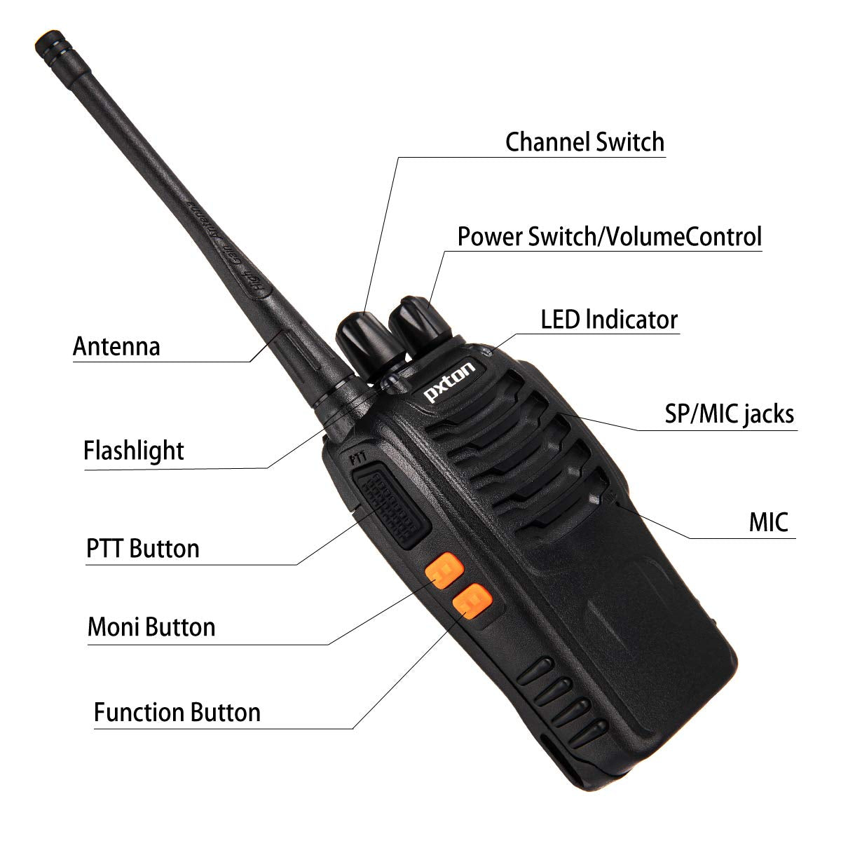 Pxton Two Way Radios Long Range Walkie Talkies For Adults With Headphones,16 Channel Handheld 2 Way Radio Rechargeable With Flas